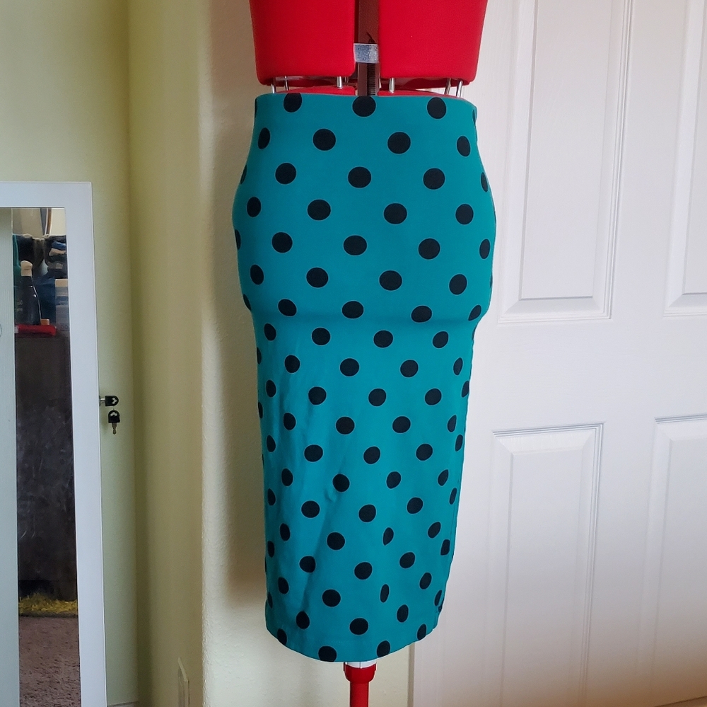Forever 21 Teal And Black Polka Dot Pencil Skirt